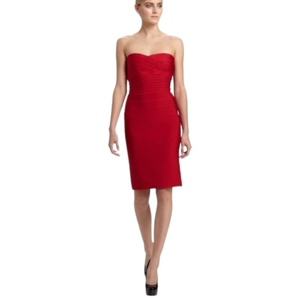 New! Herve Leger Denise Strapless Bodycon Bandage Dress Y2K